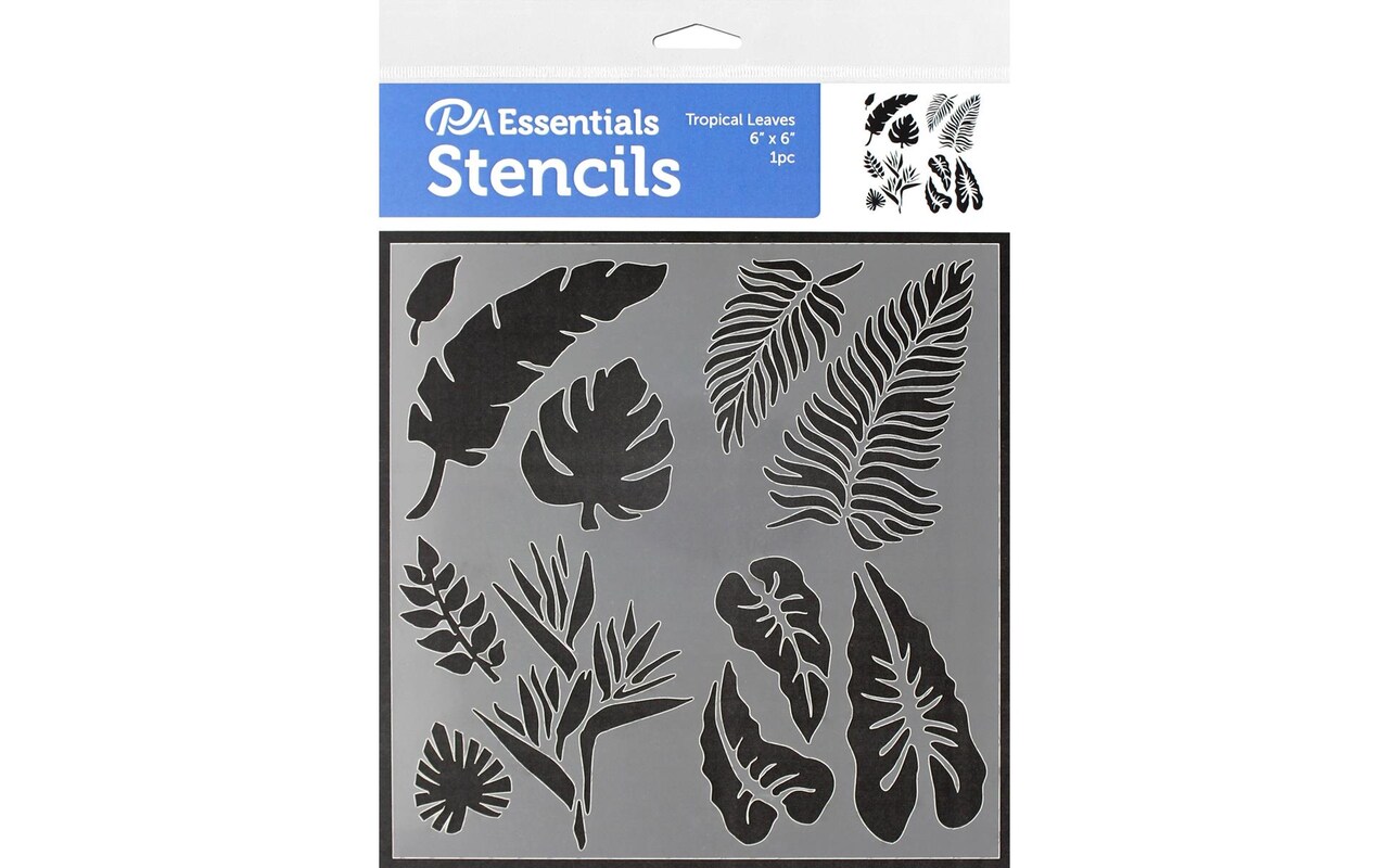 PA Essentials Stencil Tropical Leaves for Painting on Wood, Canvas, Paper, Fabric, Wall and Tile, Reusable DIY Art and Craft Stencils for Painting, 6"x6" Inches